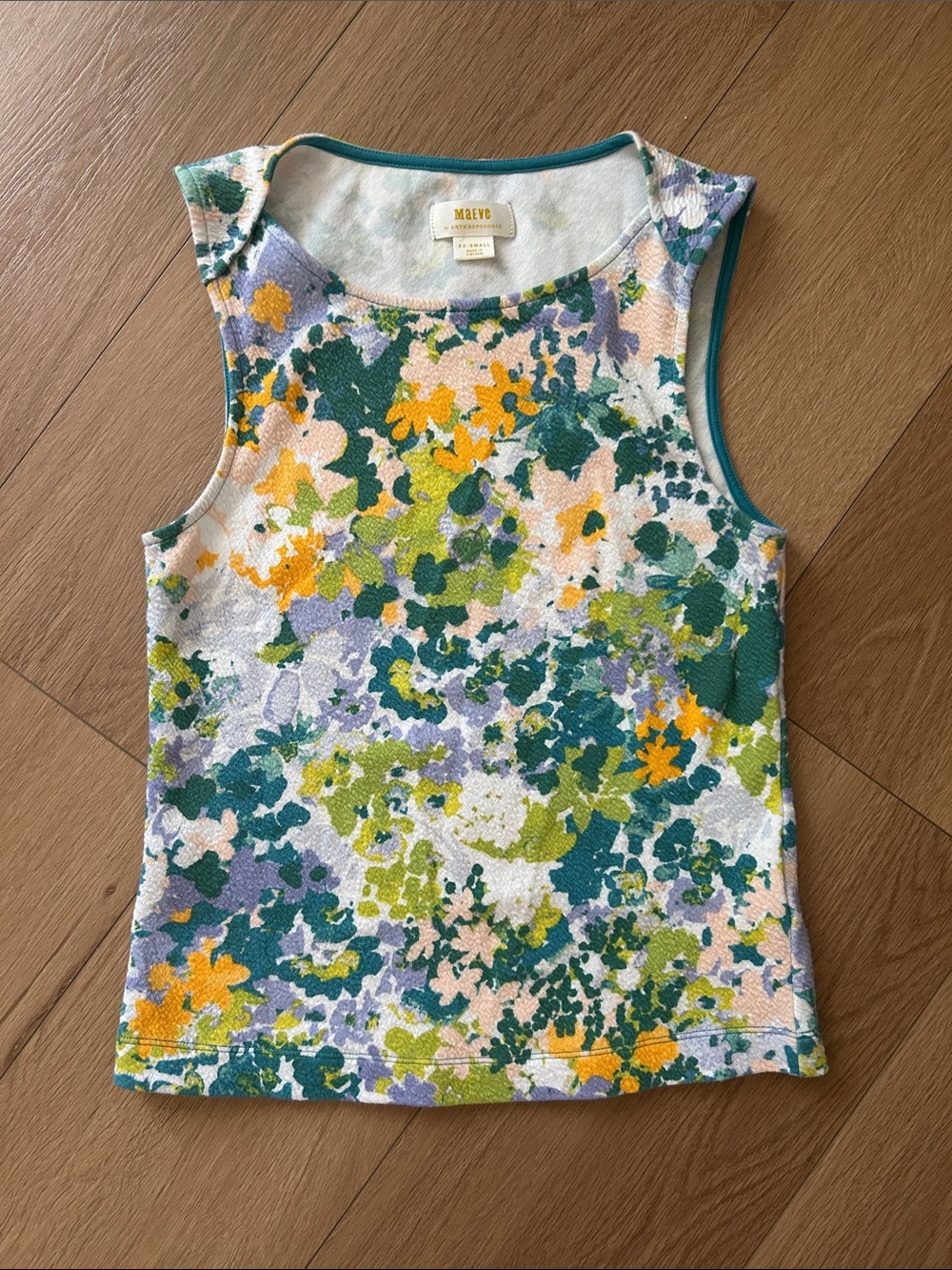 Anthropologie Maeve Painterly Floral Tank in Teal, Yellow, Green, Lavender